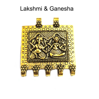Lakshmi with Ganesha Pendant Gold Oxidized in size about 50mm