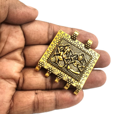 Lakshmi with Ganesha Pendant Gold Oxidized in size about 50mm