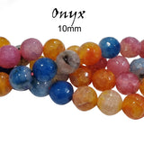 Multi Mix, Natural Onyx Faceted Round Beads Strands, Colorful, 10mm, Hole: 1mm, about 37~38pcs/strand