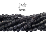 Gray, 6mm Natural Faceted Round Jade Agate Beads Semi Precious Gemstone Beads for Jewelry Making Strand 15 Inch (60-63pcs)