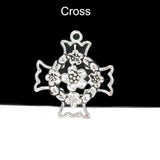 5 Pcs Flower Cross Charms Pendants Silver Oxidized in Size about