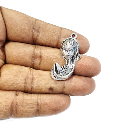 2 Pcs Pkg. Big size Catholic Miraculous Medal Mother Mary Pendant Silver Oxidized in size about