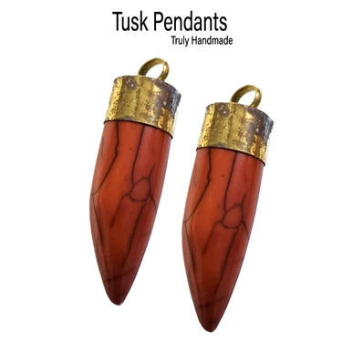 2 Pcs Pkg.  Red Tibetan Tusk Horn Tribal Ethnic Pendant