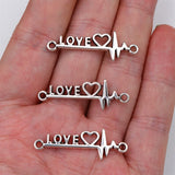 10 Pcs Electrocardiogram Love ECG Heartbeat Silver Charms for Jewelry Making