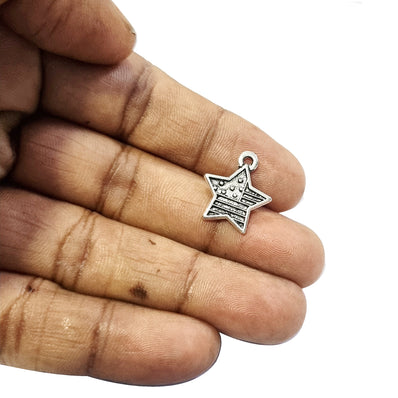 10 PIECES PACK STAR CHARMS' SILVER OXIDIZED' 17x15 MM APPROX SIZE