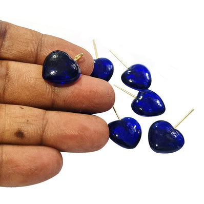 10 Pcs Blue Heart glass Charms in size about 14~15mm