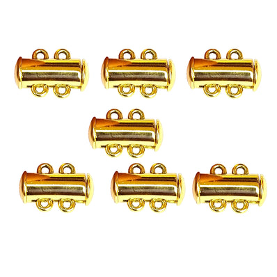 Per Piece Gold Slide Lock Clasps Tube Shape Clasp Connectors 2 Strands Jewelry Clasps for Necklace Bracelet Jewelry Findings 15x10x6.5mm, Hole 1.8mm