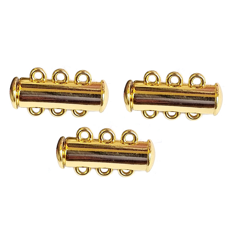 Per Piece Gold Slide Lock Clasps Tube Shape Clasp Connectors 3 Strands –  Madeinindia Beads