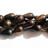 Pear line 16 inches long, Black rainbow drop handmade glass beads in size about 12x18mm