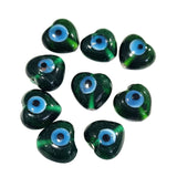 20 Pcs Turkish Evil eye heart shape glass beads , base color green in size about 15mm