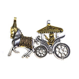 Chariot Dual Tone (silver and gold)  German Silver Big Pendant Antiqued tone Sold Per Piece Pack.