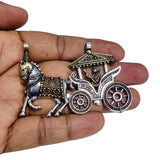 Chariot Dual Tone (silver and gold)  German Silver Big Pendant Antiqued tone Sold Per Piece Pack.