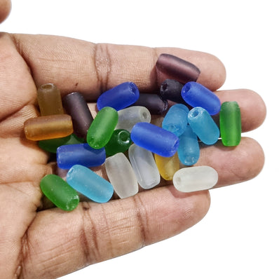 100 Pcs Pkg. Mix Matt, Dull Frosted Finish Color, Glass Tube  Beads in size about 14x7mm
