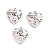 10 Pcs Heart Charms No Yes Me Clock, Silver oxidized in size about 22mm