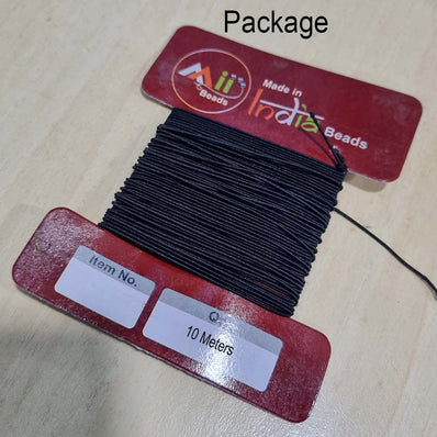 10 Meters, 1.5mm Size, Round  Black Elastic threads for Mala and Bracelets Making