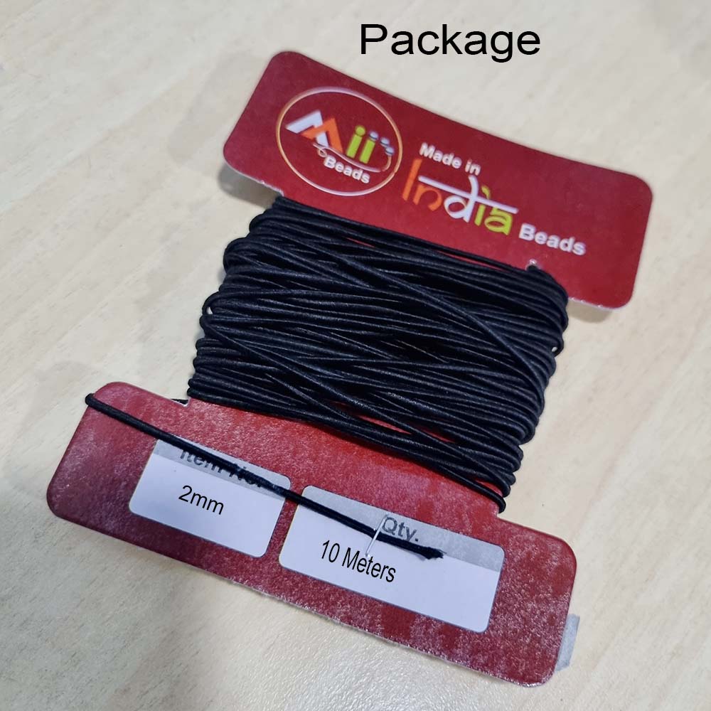 10 Meters, 2.5 mm Size, Round Black Elastic threads for Mala and Brace ...
