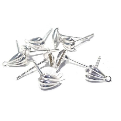 Earring Posts, Heart with Loop 6mm, Silver Plated (5 Pairs