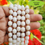 WHITE MARBLE AGATE ' 9-10 MM' 32-33 PIECES' PRISM CUT' AAA QUALITY' NATURAL SEMI PRECOUS BEADS SOLD BY PER LINE PACK
