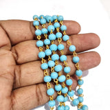 Turquoise GOLD WIRE LINK 1 METER PACK, 6MM SIZE BEADS, LINK ROSARY CHAIN ROSARY