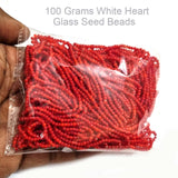 In 2 Package Good Quality of White Heart Red Glass beads in size 11/0