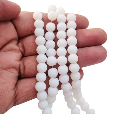 2 LINES/STRINGS '8mm Matt Smooth Round White Solid Color Glass Beads for Jewelry Making
