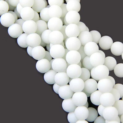 2 LINES/STRINGS '8mm Matt Smooth Round White Solid Color Glass Beads for Jewelry Making