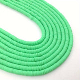 Aqua COLOR PER STRAND/LINE 6MM WASHER FIMO CANDIES DESIGNER RUBBER BEADS POLYMER CLAY BEADS FOR CRAFT AND JEWELRY MAKING, APPROX 350 BEADS IN A LINE, ONE LINE HAS ABOUT 14.5 INCHES LONG