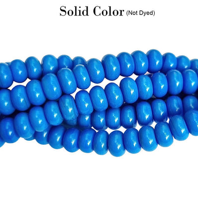 RONDEL SHAPE' 6X8 MM' PLAIN SMOOTH SURFACE 16 INCHES LONG' 84-86 PIECES' ORIGINAL COLOR' NOT DYED GLASS BEADS SOLD BY PER LINE PACK