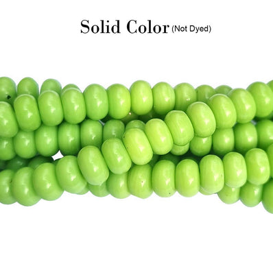 RONDEL SHAPE' 6X8 MM' PLAIN SMOOTH SURFACE 16 INCHES LONG' 84-86 PIECES' ORIGINAL COLOR' NOT DYED GLASS BEADS SOLD BY PER LINE PACK