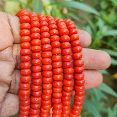 RONDEL SHAPE' 6X8 MM' PLAIN SMOOTH SURFACE 16 INCHES LONG' 84-86 PIECES' ORIGINAL COLOR' NOT DYED GLASS BEADS SOLD BY PER LINE PACK