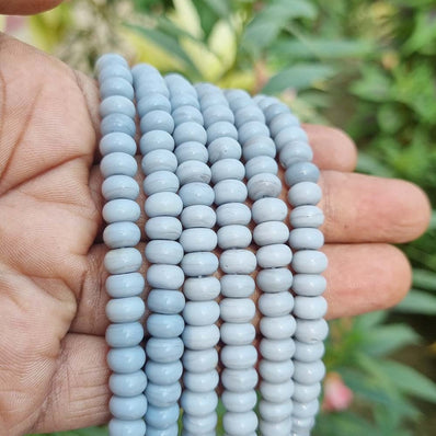 RONDEL SHAPE' 6X8 MM' PLAIN SMOOTH SURFACE 16 INCHES LONG' 84-86 PIECES' ORIGINAL COLOR' NOT DYED GLASS BEADS SOLD BY PER LINE PACK