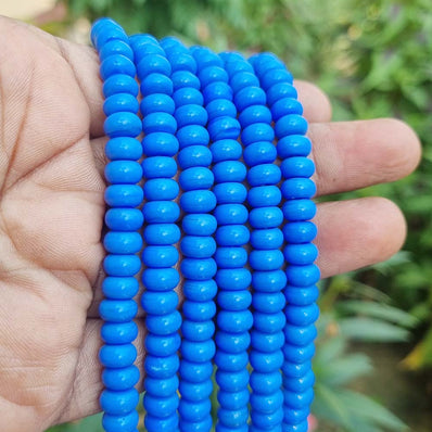 RONDEL SHAPE' 6X8 MM' PLAIN SMOOTH SURFACE 16 INCHES LONG' 84-86 PIECES' ORIGINAL COLOR' NOT DYED GLASS BEADS SOLD BY PER LINE PACK
