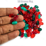 50 Grams pkg. Acrylic flat oval beads fine quality red, maroon green random mix