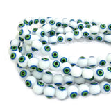 White OPAQUE' 8 MM ROUND ' SUPER FINE QUALITY EVIL EYE GLASS CRYSTAL BEADS SOLD BY PER LIN PACK' APPROX PIECES 47-48 BEADS
