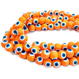 Orange' 8 MM ROUND ' SUPER FINE QUALITY EVIL EYE GLASS CRYSTAL BEADS SOLD BY PER LIN PACK' APPROX PIECES 47-48 BEADS