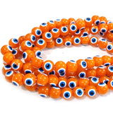 Orange Semi Opaque WITH AQUA EYE ' 8 MM ROUND ' SUPER FINE QUALITY EVIL EYE GLASS CRYSTAL BEADS SOLD BY PER LIN PACK' APPROX PIECES 47-48 BEADS