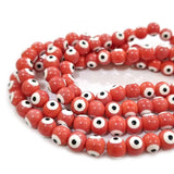 TAN Red 8 MM ROUND ' SUPER FINE QUALITY EVIL EYE GLASS CRYSTAL BEADS SOLD BY PER LIN PACK' APPROX PIECES 47-48 BEADS