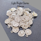100 PCS LIGHT WEIGHT Silver CHARMS FOR JEWELRY ADORNMENT IN SIZE ABOUT 10MM