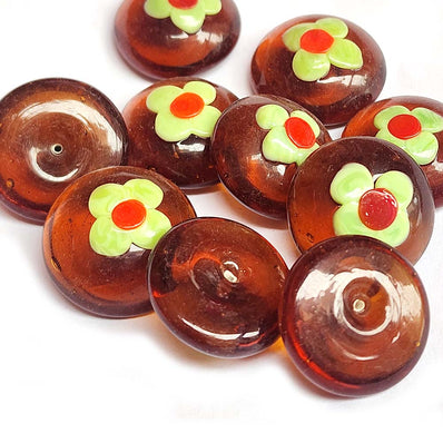10 Pcs Pkg. Lampworkded handmade Glass Flower decoration, glass cabochons