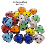 14 Pcs Polka dot heart lampwork handmade glass beads in size about 15mm