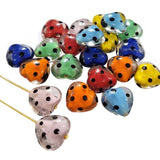 14 Pcs Polka dot heart lampwork handmade glass beads in size about 15mm