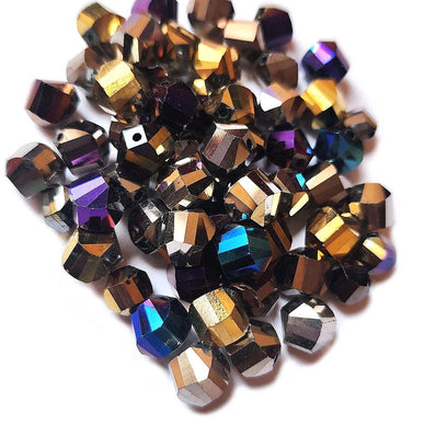 100 Pcs Pkg. Helix Cut Faceted  Mix Metallic Crystal Beads, size encluded as 8mm, 10mm and some smaller beads encluded