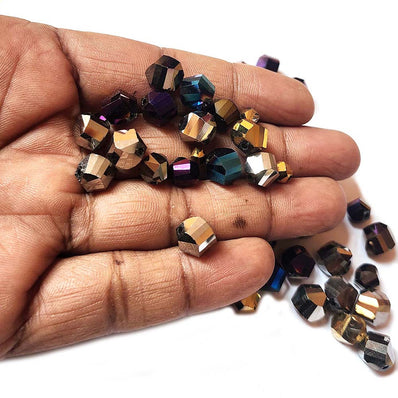 100 Pcs Pkg. Helix Cut Faceted  Mix Metallic Crystal Beads, size encluded as 8mm, 10mm and some smaller beads encluded