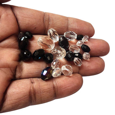 50 Grams Pkg. Faceted Oval Black and White Mix, size encluded as 4x6mm to 8x10mm