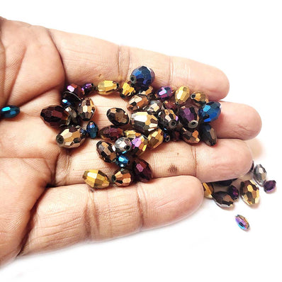 50 Grams Pkg. Faceted Drop Shapes Mix Metallic Crystal Beads, Size encluded as 5x7mm, 8x12mm, 10x15mm and some 3x5mm