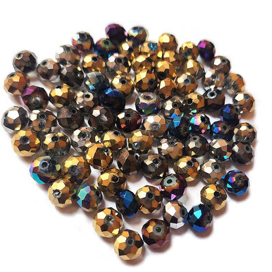 50 Grams Pkg. Faceted Rondelle Shapes Mix Metallic Crystal Beads in size about 6mm