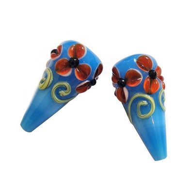 2 PCS PKG. DROP FLOWER LAMPWORK BEADS FOR JEWELRY MAKING, big size