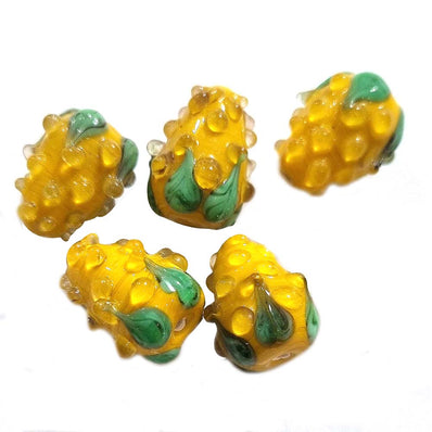 2 PCS PKG. Haldi YELLOW, STRAWBERRY BEADS HANDMADE LAMPWORK GLASS BEADS