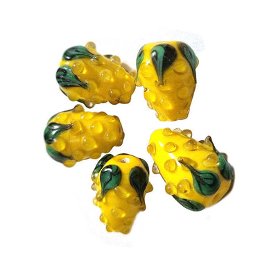 2 PCS PKG. Yellow, STRAWBERRY BEADS HANDMADE LAMPWORK GLASS BEADS
