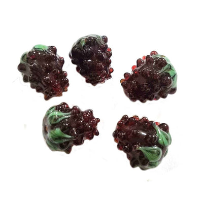 2 PCS PKG. Blackberry (Maroon) STRAWBERRY BEADS HANDMADE LAMPWORK GLASS BEADS